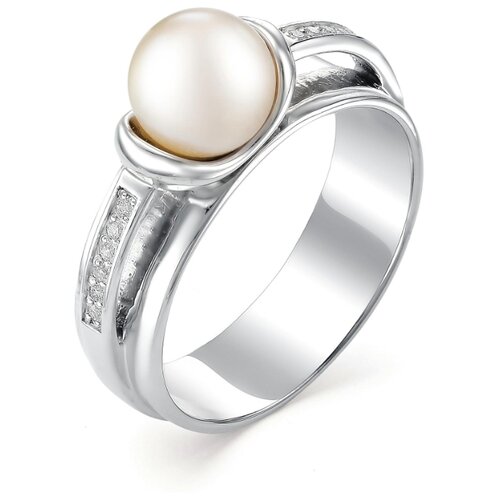 фото Алькор кольцо с жемчугом и фианитами из серебра 01-0418-00жб-00, размер 16.5