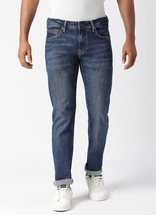 Джинсы Pepe Jeans, прямой силуэт, средняя посадка, стрейч, размер 31/32, синий