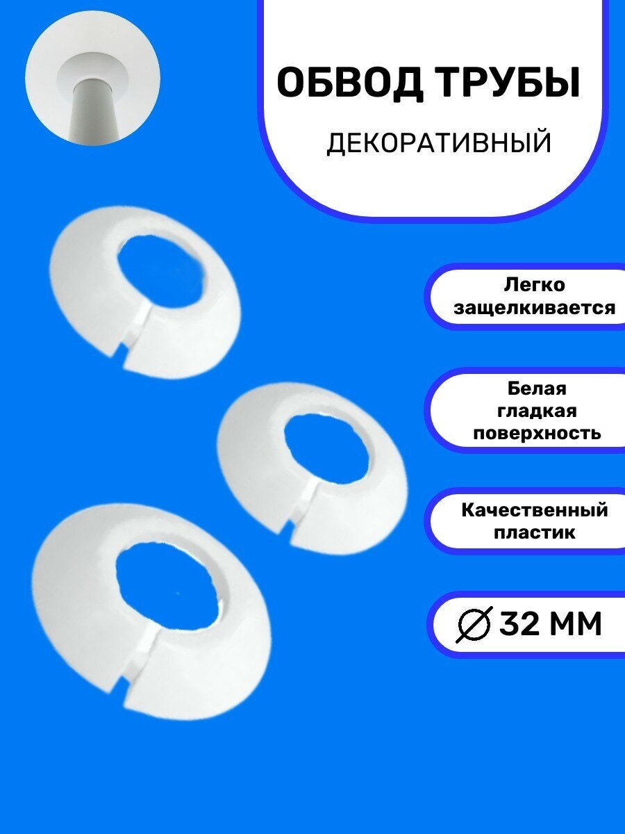 Обвод декоративный для трубы на натяжной потолок, диаметр 32 мм, 3 шт - фотография № 1