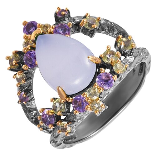 фото Element47 широкое ювелирное кольцо из серебра 925 пробы с халцедонами, аметистами и перидотами yr00850_ko_am_ch_pd_bj, размер 18