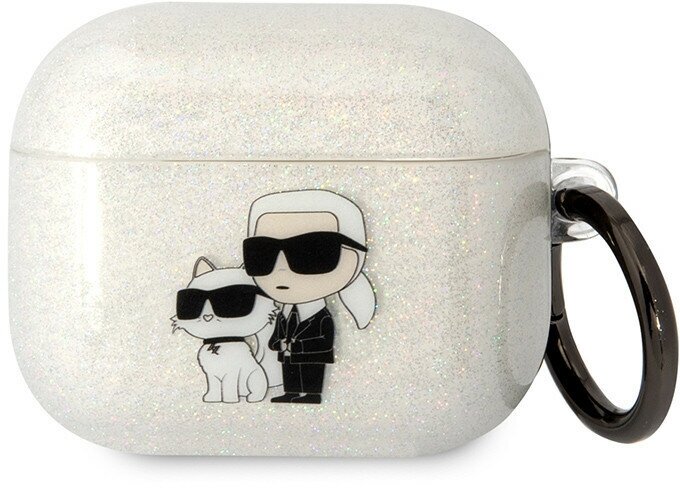 Lagerfeld для Airpods 3 чехол TPU Glitters with ring NFT Karl & Choupette Transparent