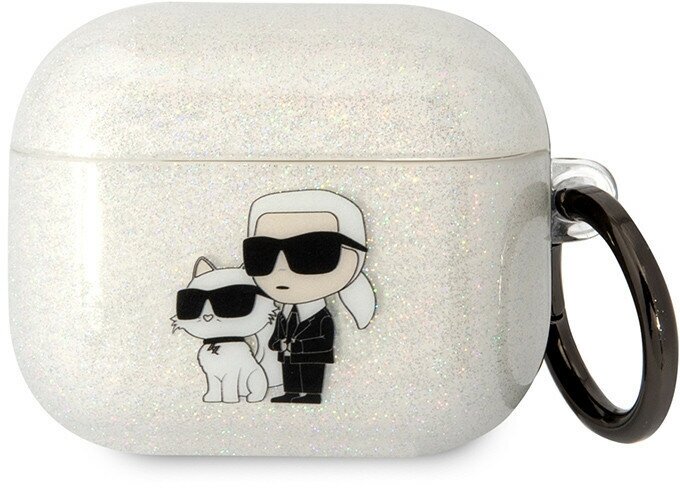 Чехол Karl Lagerfeld прозрачный с блестками для Airpods 3 (2021), TPU Glitters with ring NFT Karl & Choupette