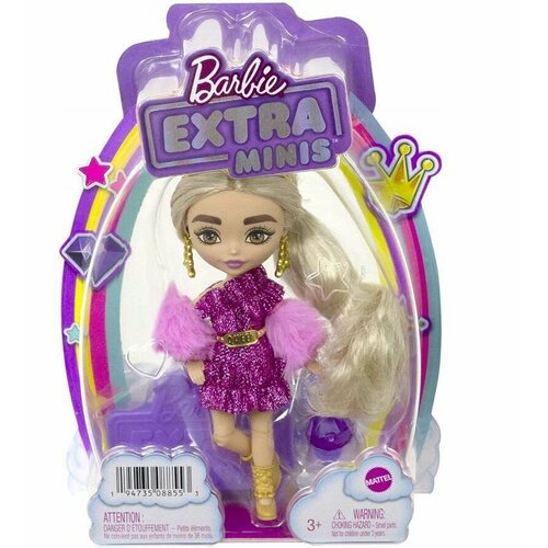 Кукла Барби Mattel Barbie HGP62, HJK67 Extra Minis в блестящем платье и короне с сумкой бриллиантом коллекционная кукла barbie extra minis 3