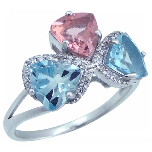 фото Balex кольцо 1405937414 из серебра 925 пробы с топазом голубым природным, морганитом синтетическим и фианитом, размер 19