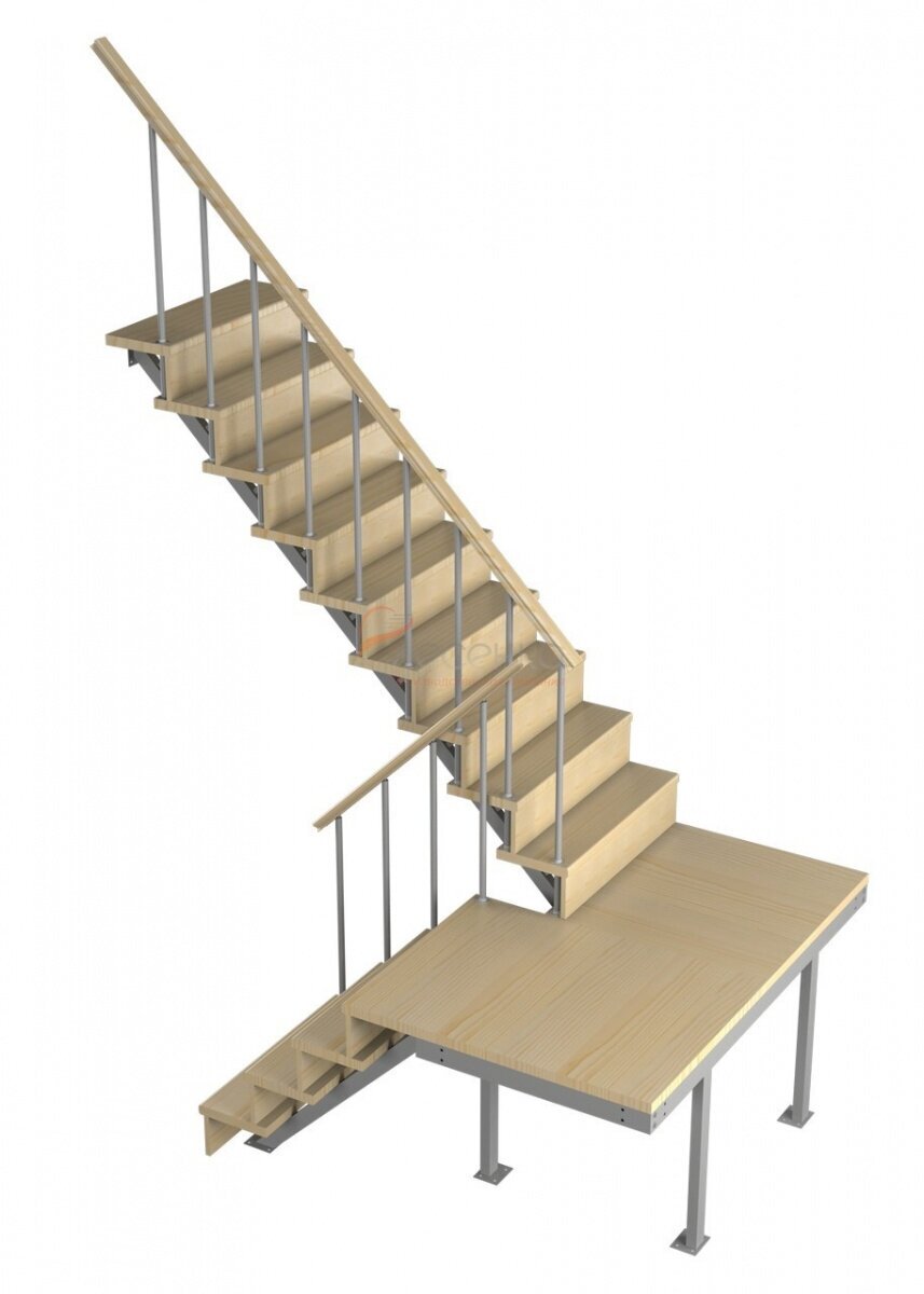 фото Комбинированная межэтажная лестница ЛЕС-06, Сосна, с подступенкой