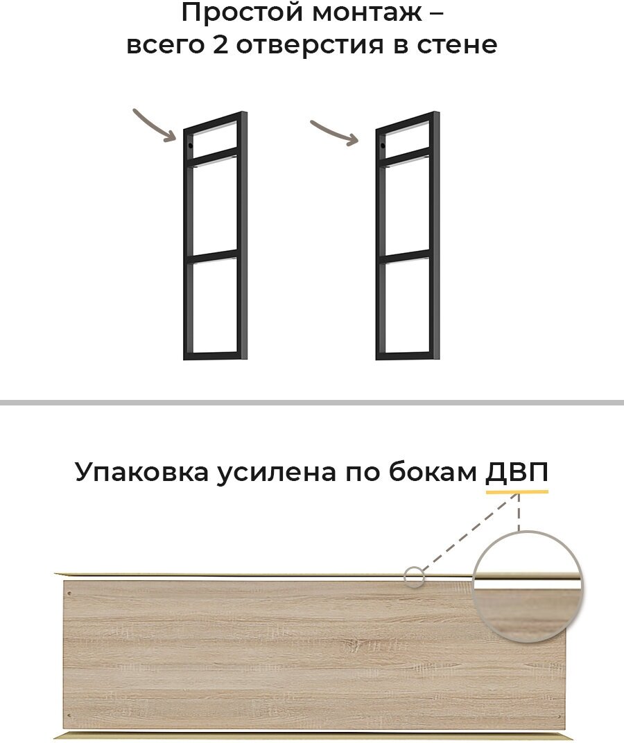 Настенная, книжная полка тройная лофт 69х24х57,8 см белая Сонома, с комплектом крепежа, для цветов и книг — фото 1