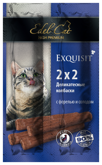 Лакомство для кошек Edel Cat Мини-колбаски Форель с солодом, 2г х 4шт. в уп. 8 г - фотография № 1