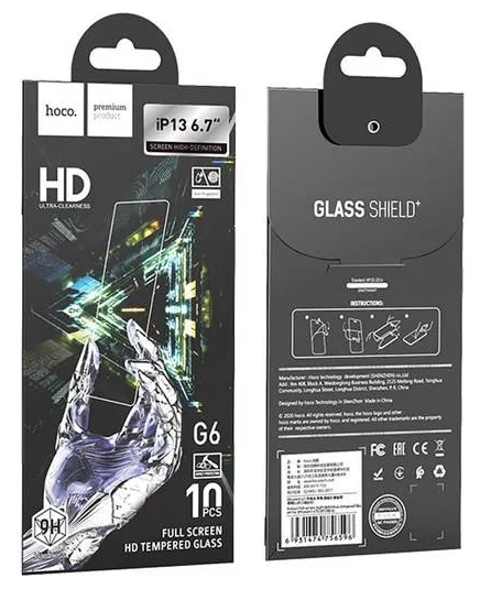 Закаленное защитное стекло Hoco (G6) для iPhone 13 Pro Max/14 Plus, черная рамка