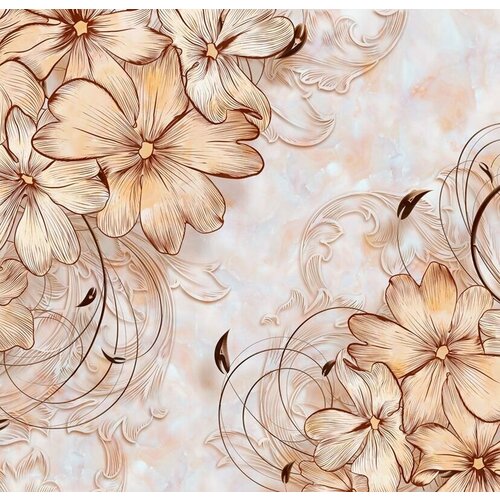 Моющиеся виниловые фотообои Фон рисунок цветы сепия, 300х290 см
