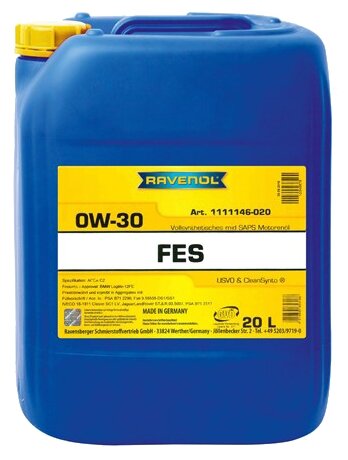 Ravenol моторное масло ravenol fes sae 0w-30, 20л 4014835853188