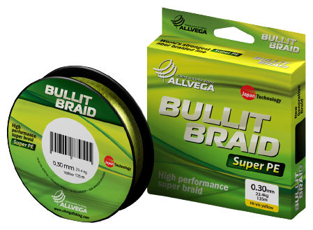 ALLVEGA Шнур плетёный Bullit Braid 135м флуо-жёлтый 0,30мм (23,4кг)