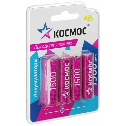 Аккумулятор AA/R6 NI-MN 1500мА. ч BP-4 (блист.4шт) космос KOCR6NIMH1500mAh4BL