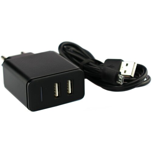 Сетевое зарядное устройство (СЗУ) CH-07M 2xUSB, 2.4A + кабель micro USB (black) зарядное устройство krutoff ch 07 2xusb 2 4a black 03572
