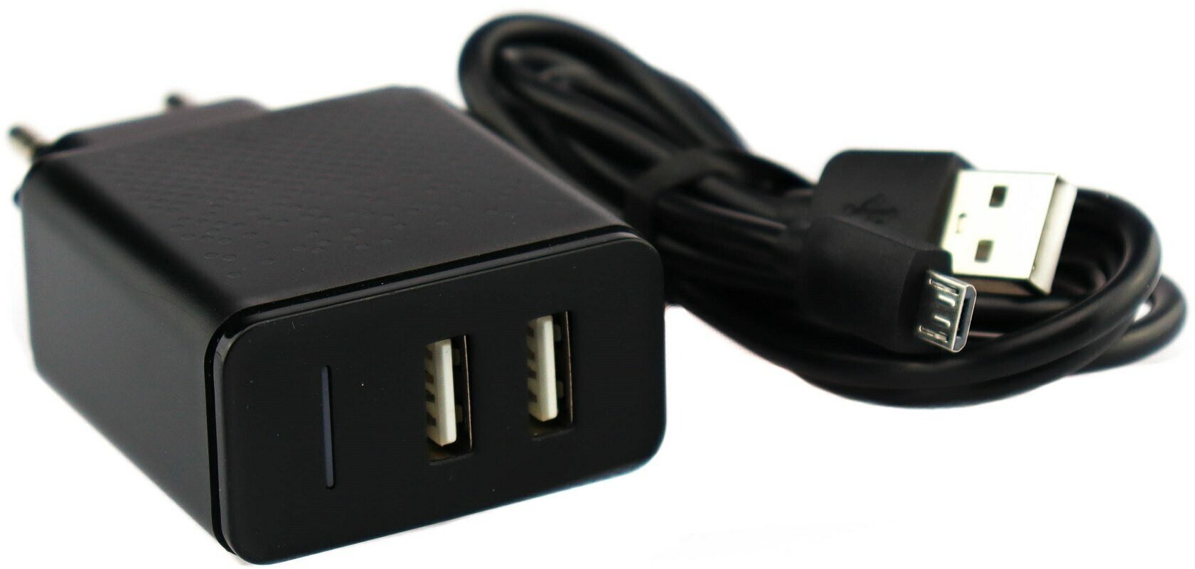 Сетевое зарядное устройство (СЗУ) CH-07M 2xUSB, 2.4A + кабель micro USB (black)