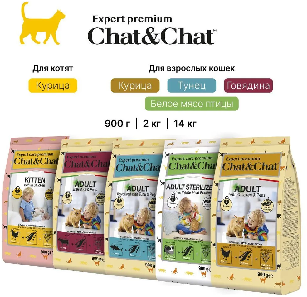 Сухой корм Chat&Chat Expert Premium Adult with chicken & peas, для взрослых кошек с курицей и горохом, 900г - фотография № 7
