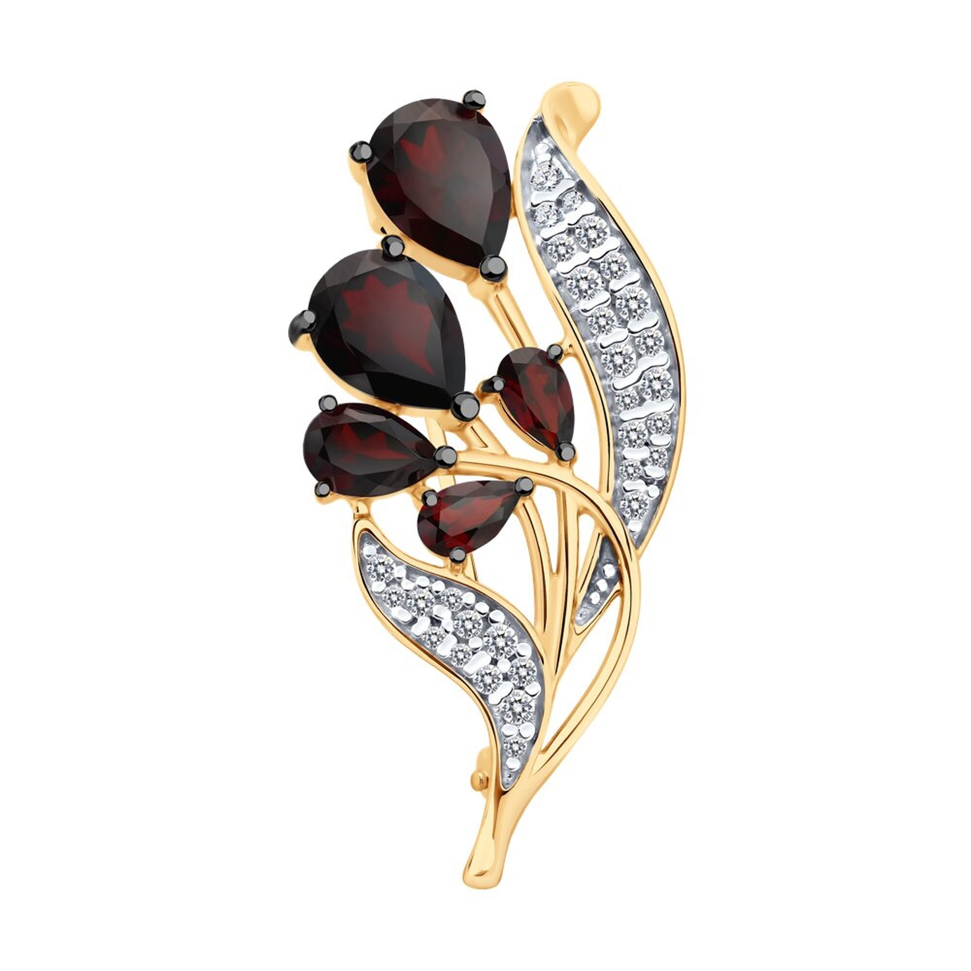 Брошь Diamant online, серебро, 925 проба, золочение, фианит, гранат, , красный