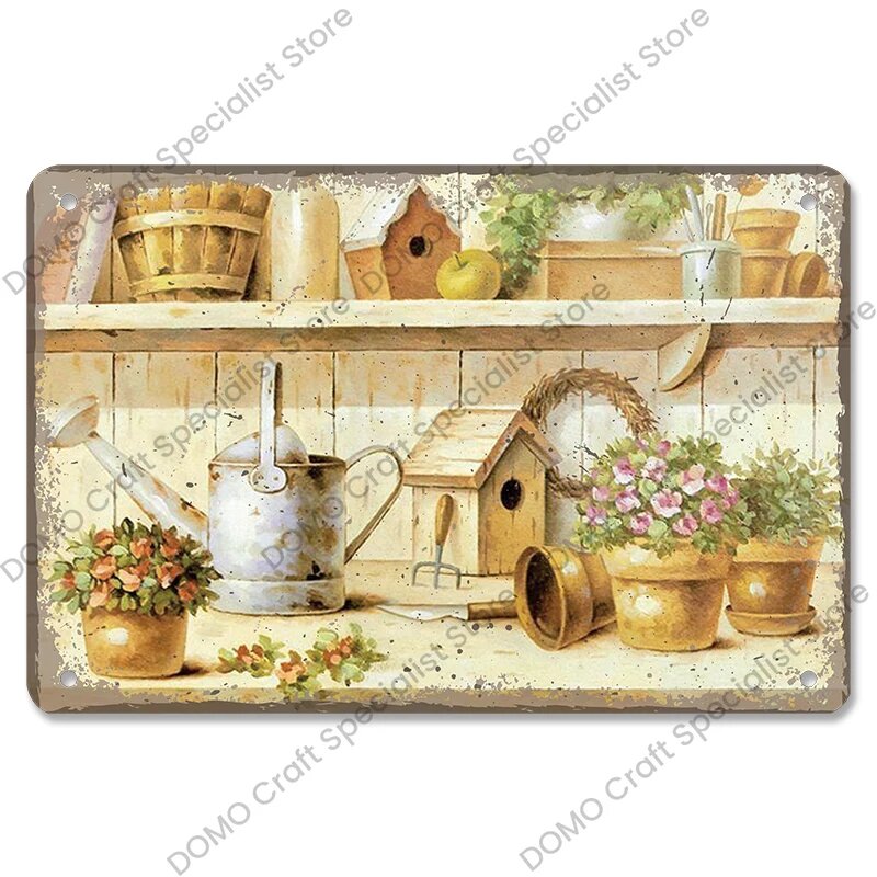 Металлический винтажный плакат CQDM DECOR цветок кошка собака 20х30 см 26