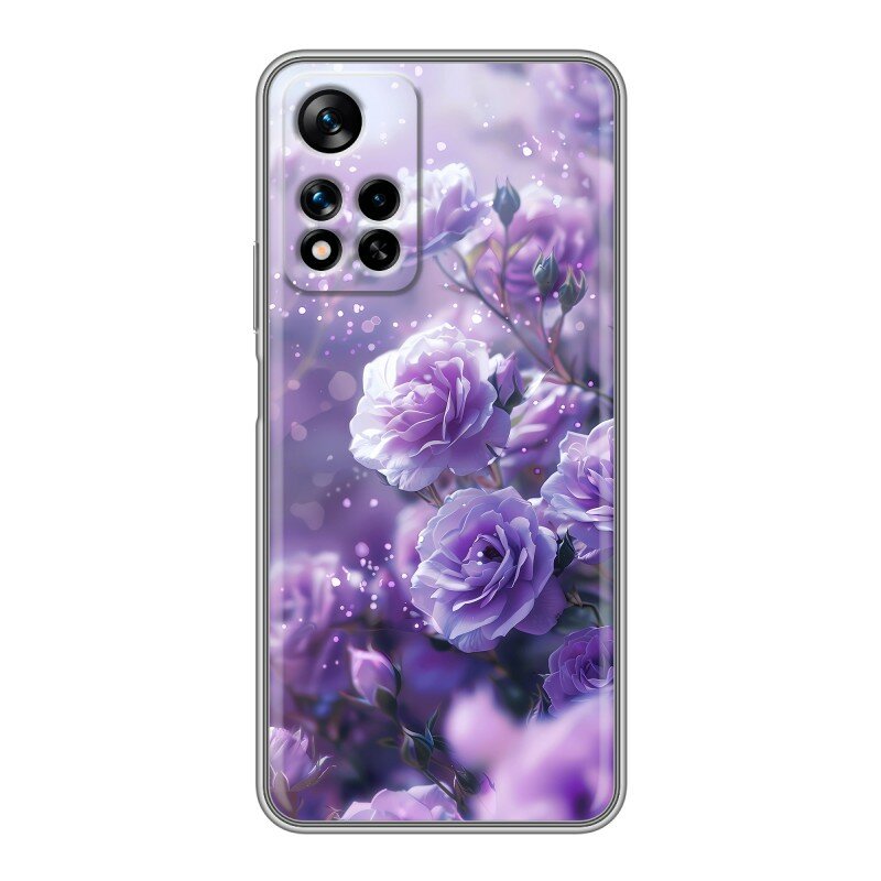 Чехол для Xiaomi Redmi Note 11 Pro Plus 5G с принтом Цветы сиреневые розы (Сяоми Редми Нот 11 Про Плюс 5G) — фото 1