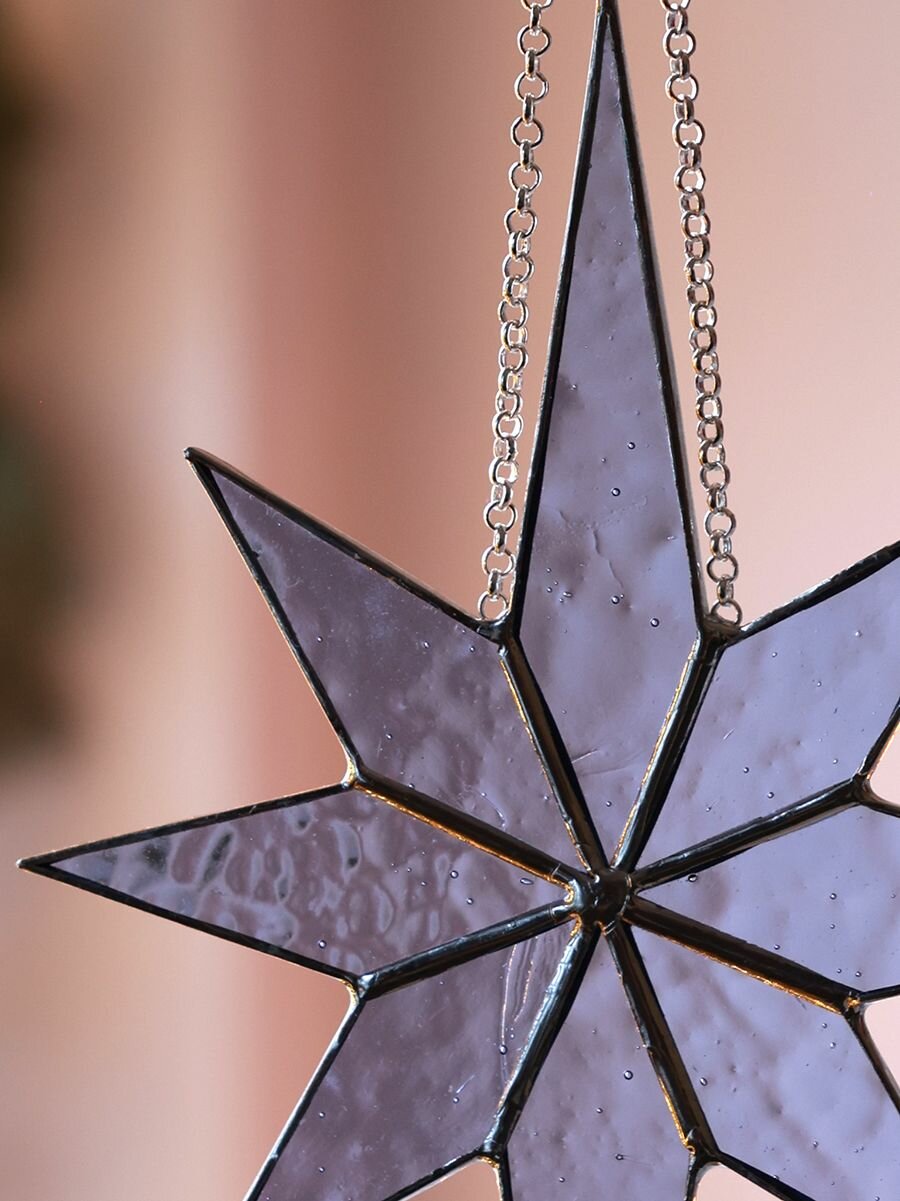 Витражная подвеска "Вифлеемская звезда" из прозрачного художественного стекла с серебристыми гранями h21см — фото 1