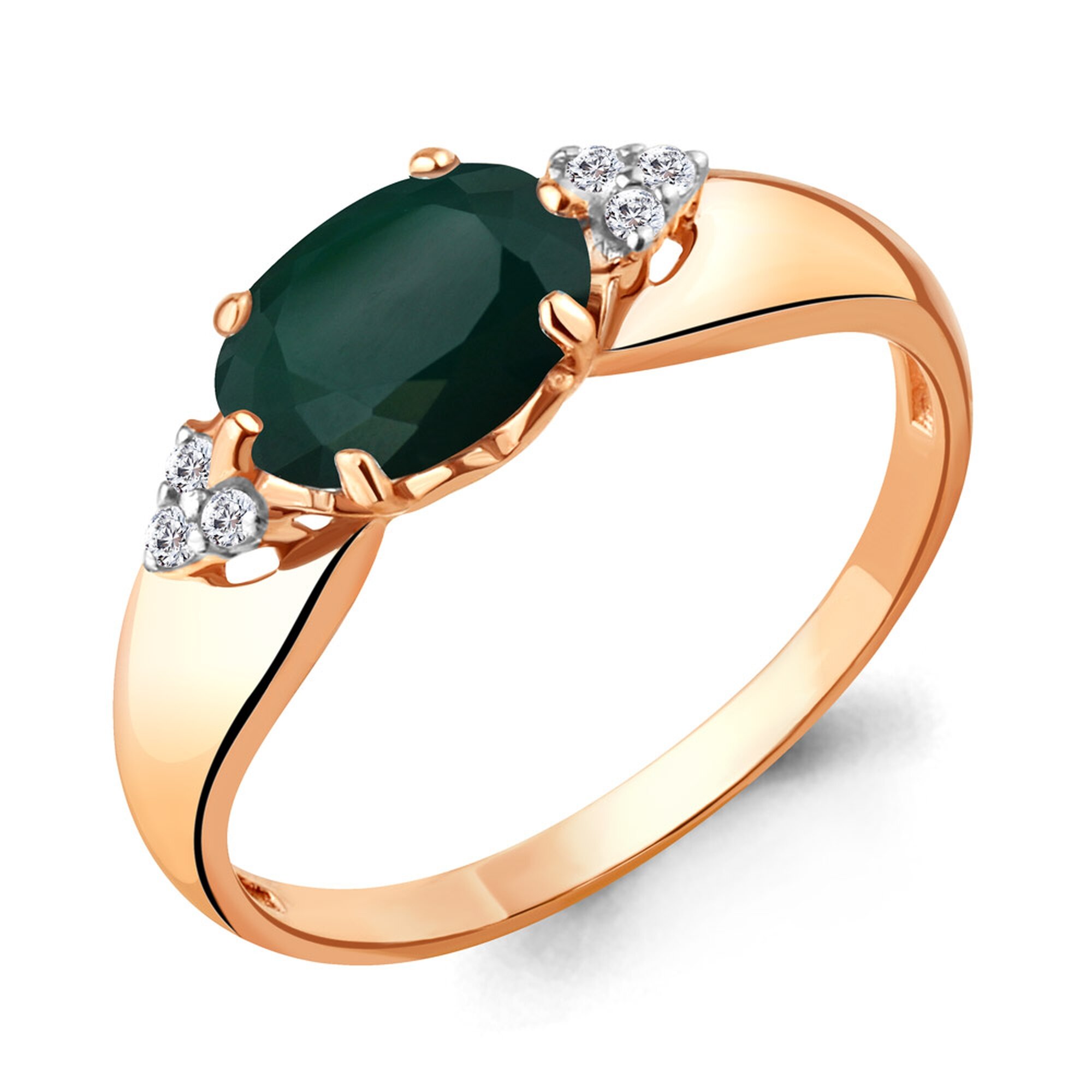 Кольцо Diamant online, серебро, 925 проба, золочение, агат, фианит