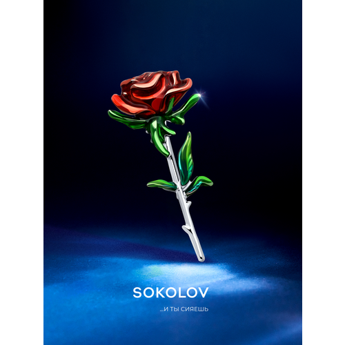 фото Брошь sokolov, серебро, 925 проба, родирование, эмаль, размер 4.5 см.