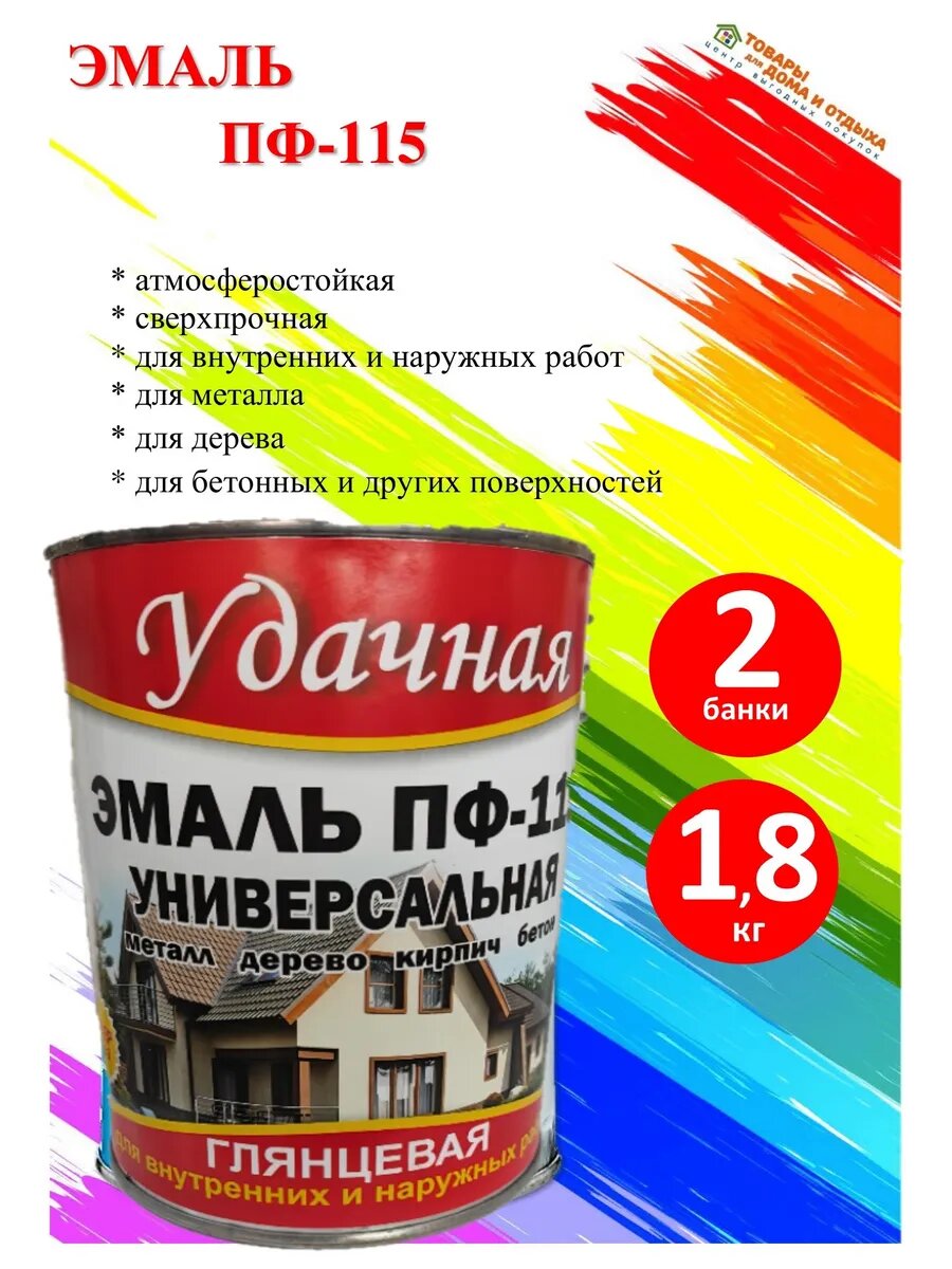 Краска эмаль ПФ-115 Зеленая 18 кг Удачная 2шт