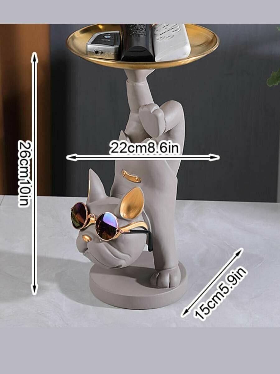 Картинки Статуэтка интерьерная французский бульдог в современном стиле, декоративная подставка для мелочей, конфетница, собака с подносом