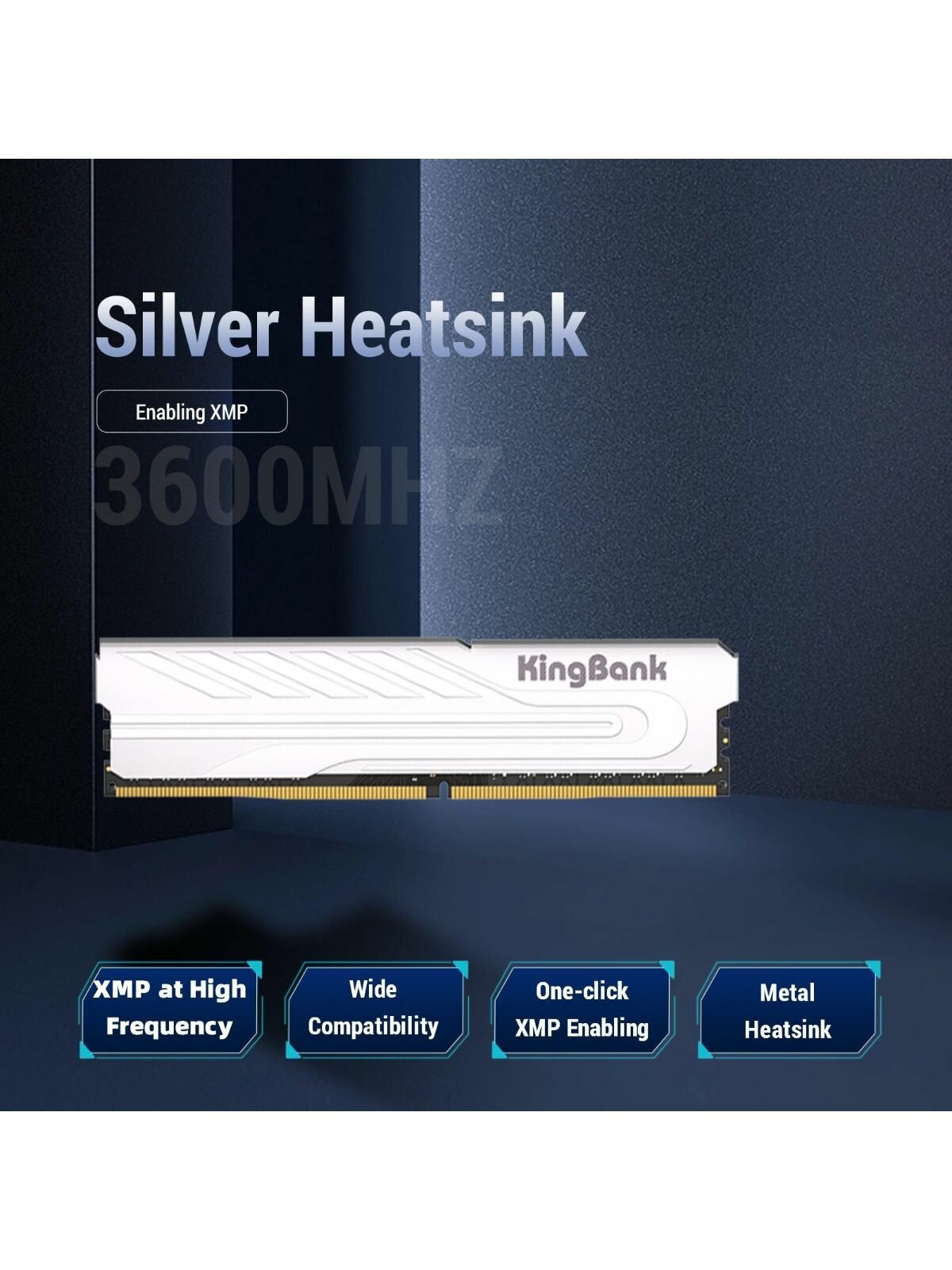 Kingbank Модуль памяти DDR4 3600MHz UDIMM Silver Heatsink (Samsung/Hynix/CXMT C18) 2x8ГБ — фото 1
