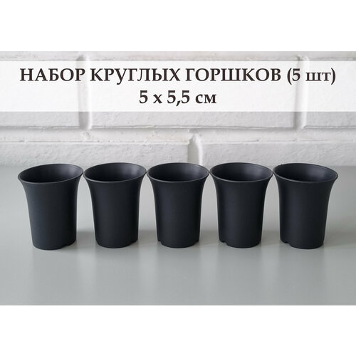 фото White garden черные круглые горшки для суккулентов 5х5,5 см. набор из 5 штук
