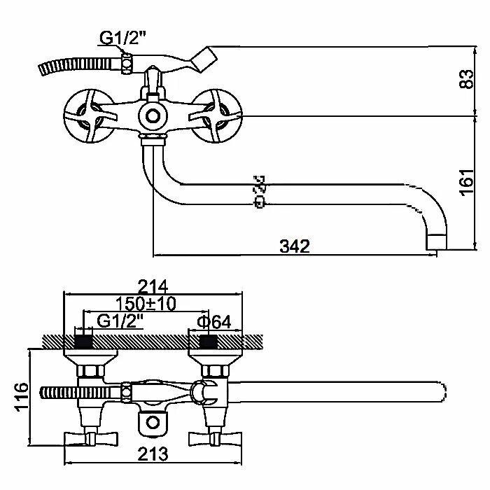 Смеситель для ванны Ledeme L2622, двухрычажный, поворотный излив, корпус из силумина — фото 1