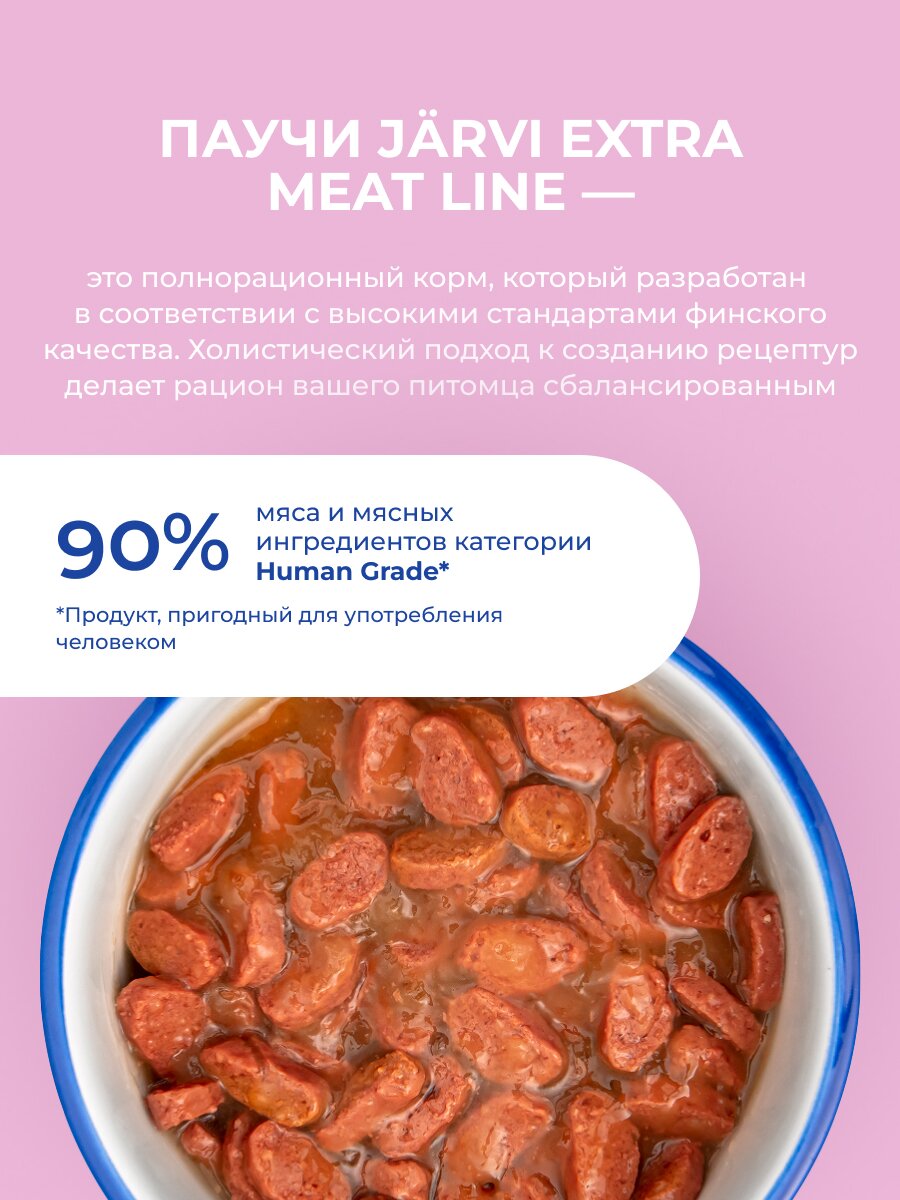 Влажный корм Jarvi Extra meat line для кошек для красивой шерсти и здоровой кожи (кусочки в желе) Лосось, 85 г х 12 шт. — фото 1