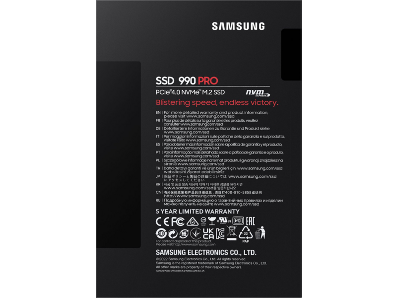 Твердотельный накопитель SSD M.2 (PCI-E NVMe 2.0 Gen 4.0 x4) 1Tb 990 PRO (R7450/W6900MB/s) 1year