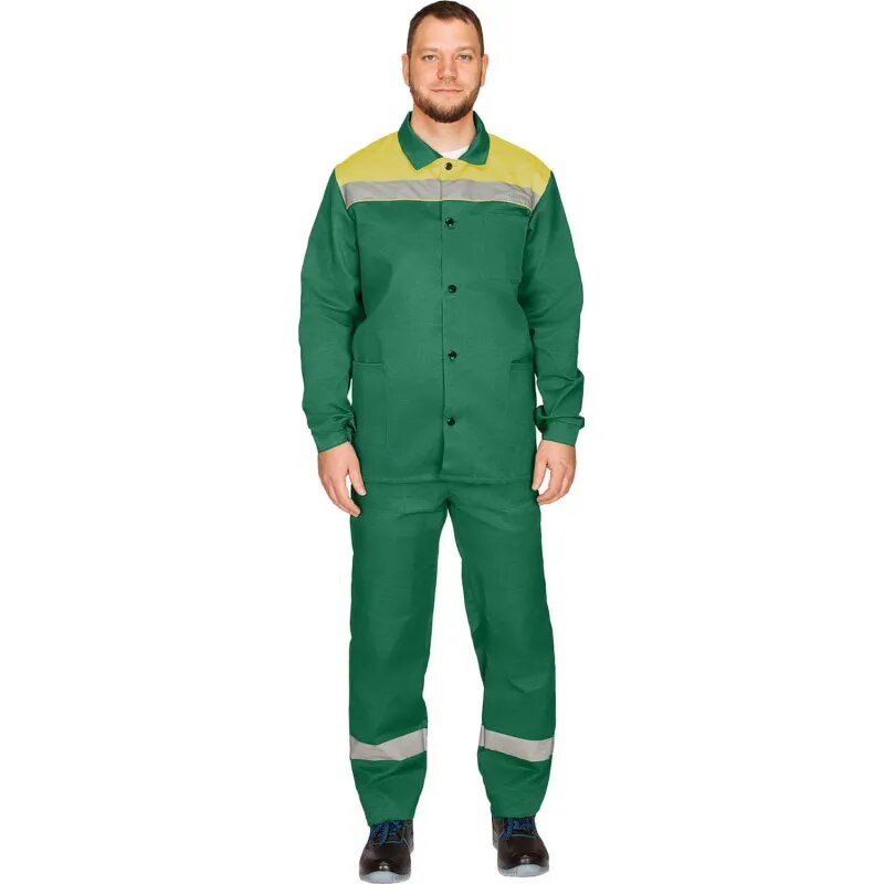 Костюм рабочий КНР летний мужской л16-КПК с СОП зеленый желтый р 56-58 р 170-176