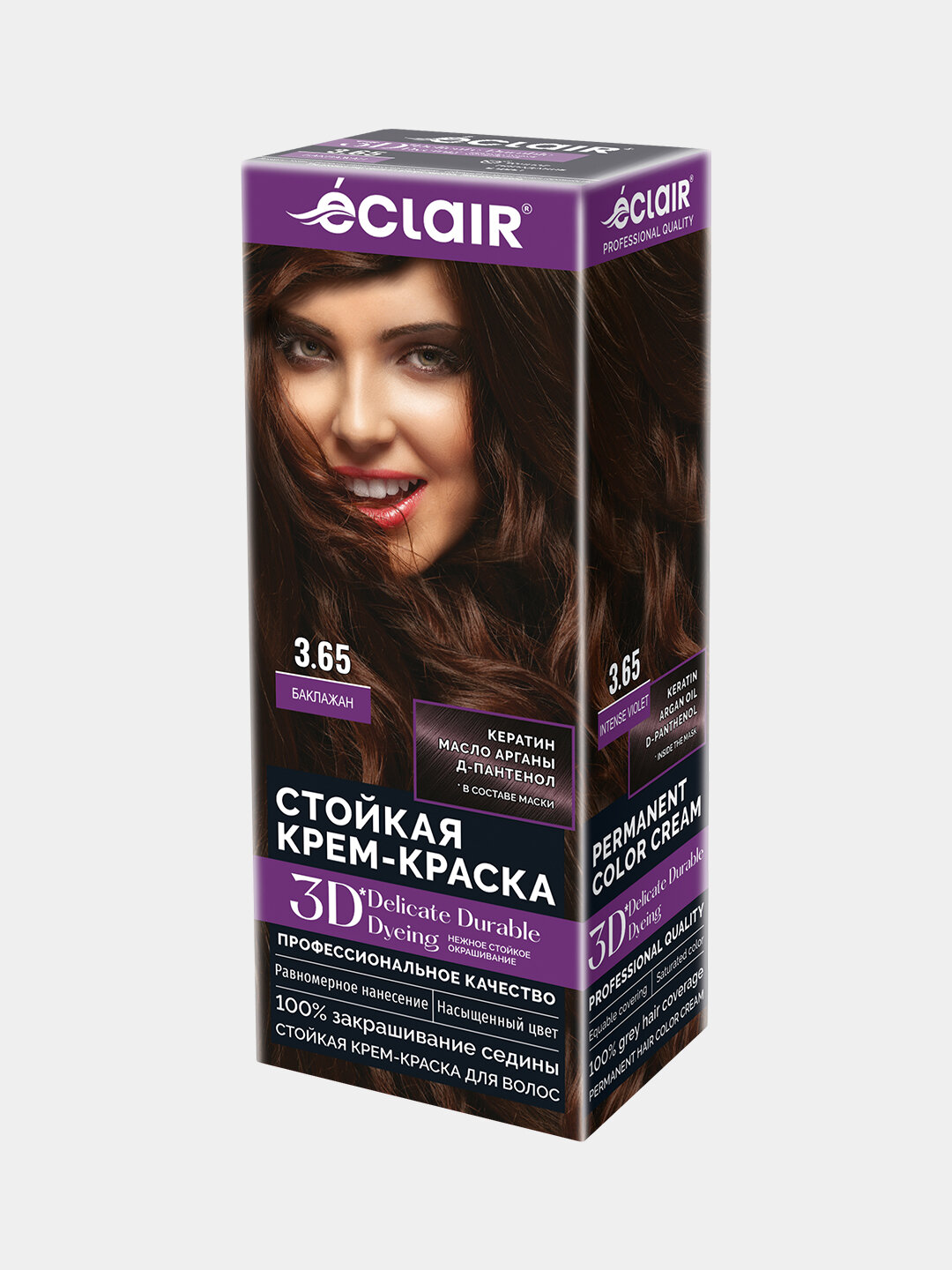 Крем-краска Eclair Баклажан 3D, стойкая, с аргоновым маслом, 100 мл