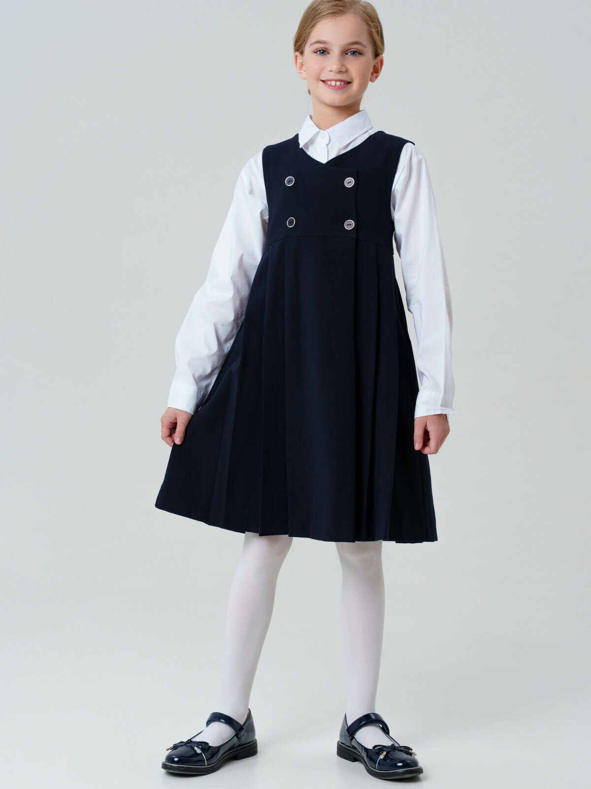 Школьный сарафан playToday размер 146 темно-синий