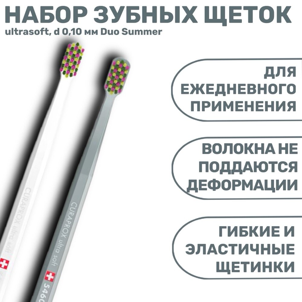 Набор зубных щеток Curaprox Duo Summer 2023 ultrasoft, 2 шт, мягкие, синтетические — фото 1