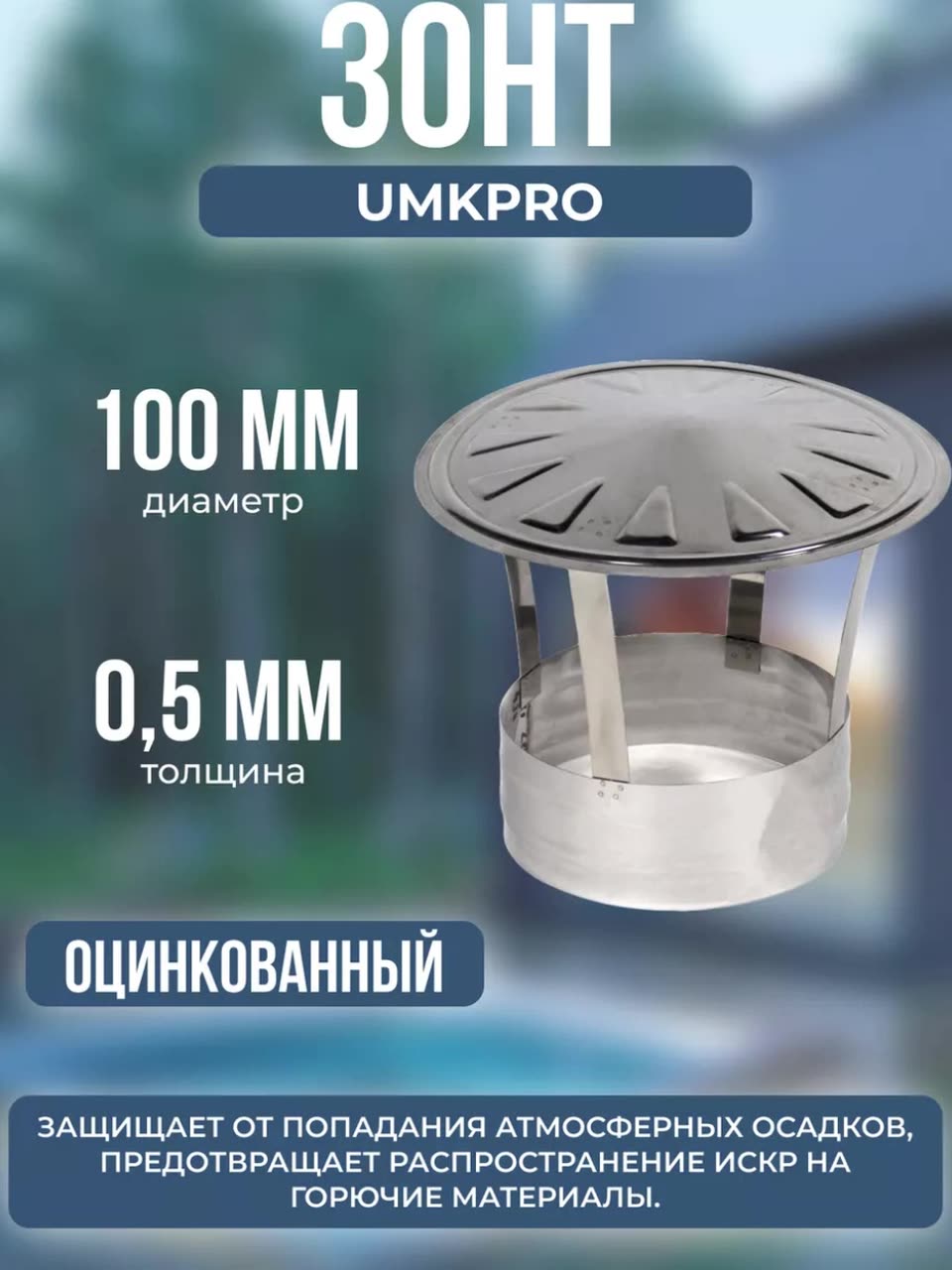 Зонт для дымохода, ф 100, Оц/0.5 мм, тип-2, серебристый, 1 шт. — фото 1