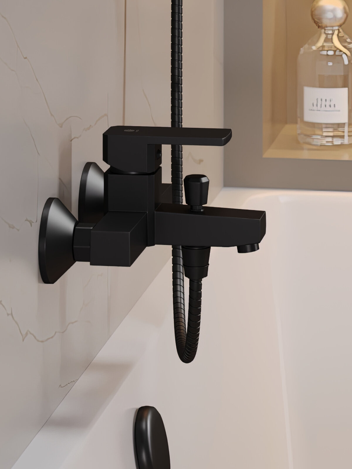 Смеситель для ванны душа однорычажный OneLife P06 100b полимерный  черный