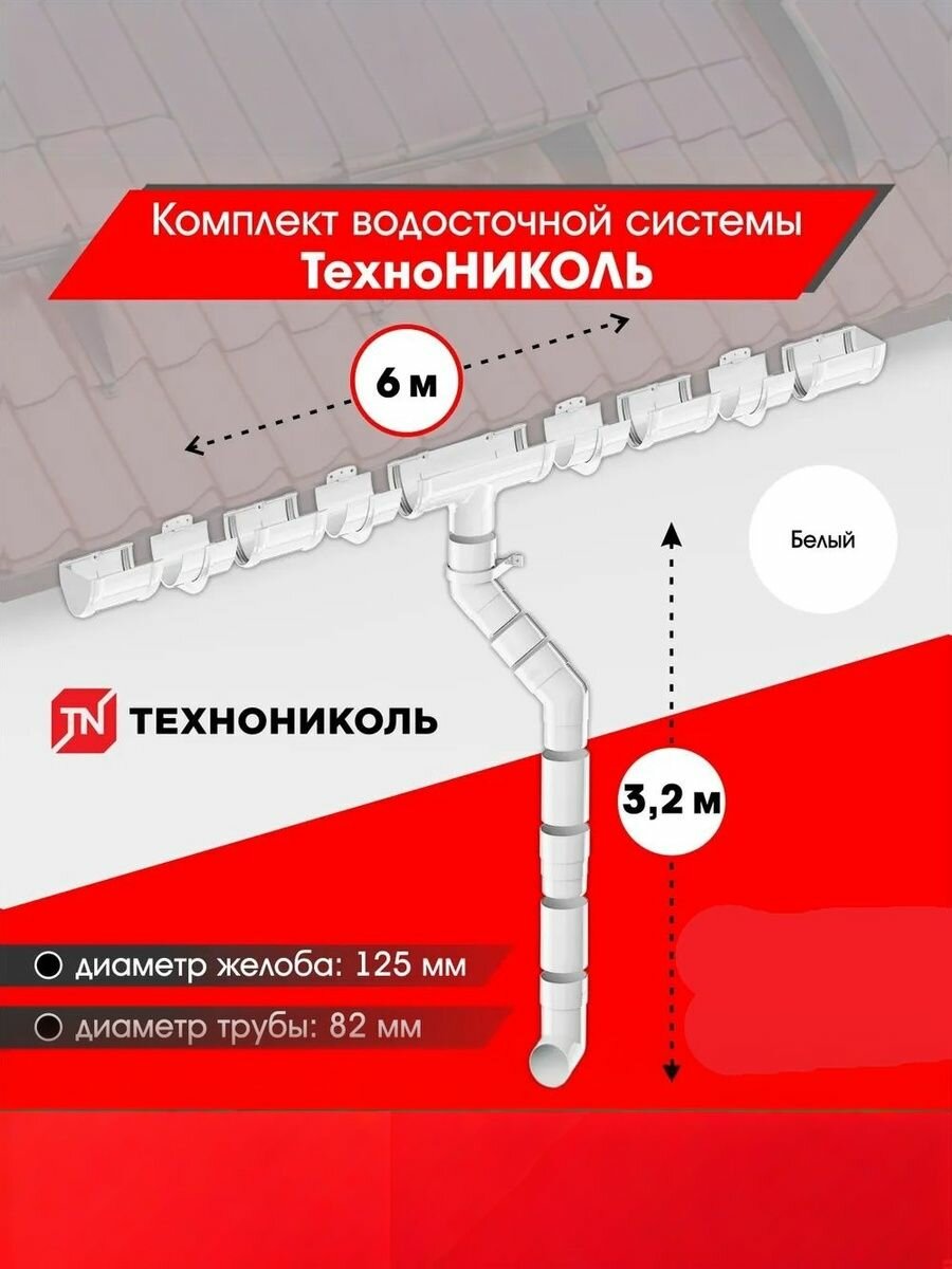 Водосточная система для крыши комплект технониколь RAL 9003 водосток для крыши дома для ската 6м белый