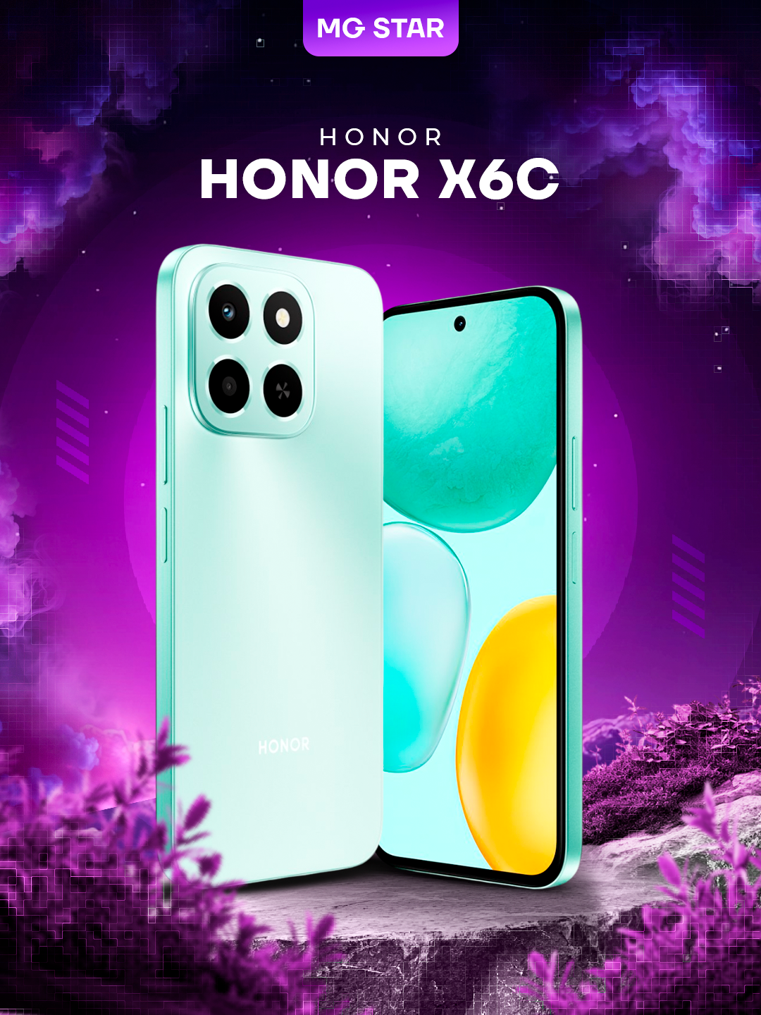 Смартфон Honor X6c, 6/256ГБ, экран 120Гц, аккумулятор 5300мА·ч, защита IP64. cyan