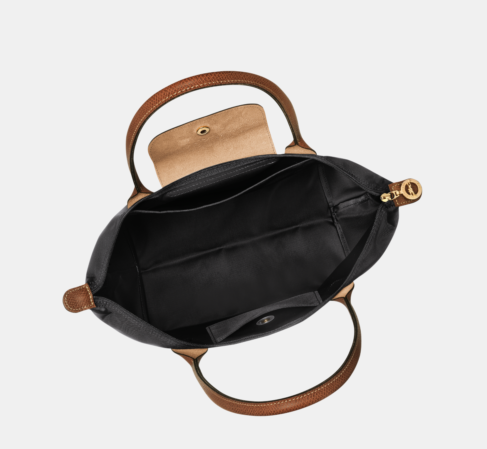 Сумка клатч Longchamp Le Pliage Original M Tote Bag, фактура гладкая, зернистая, тиснение, черный — фото 1