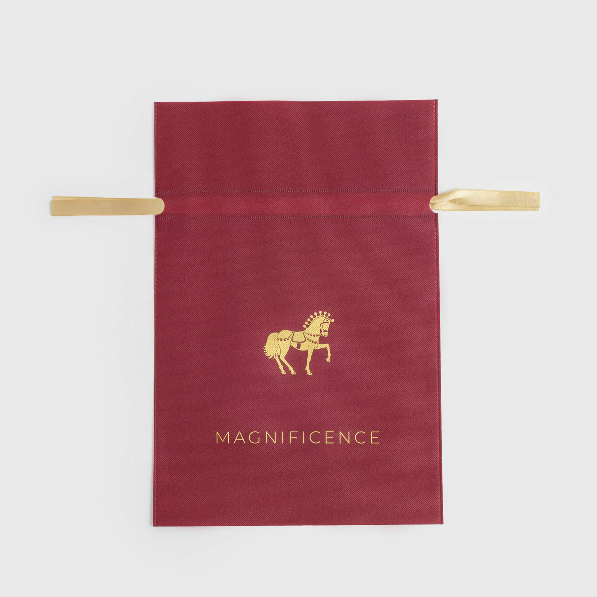 Мешок подарочный 30х45 см с завязками полипропилен бордовый Золотистая лошадь Ardent horse