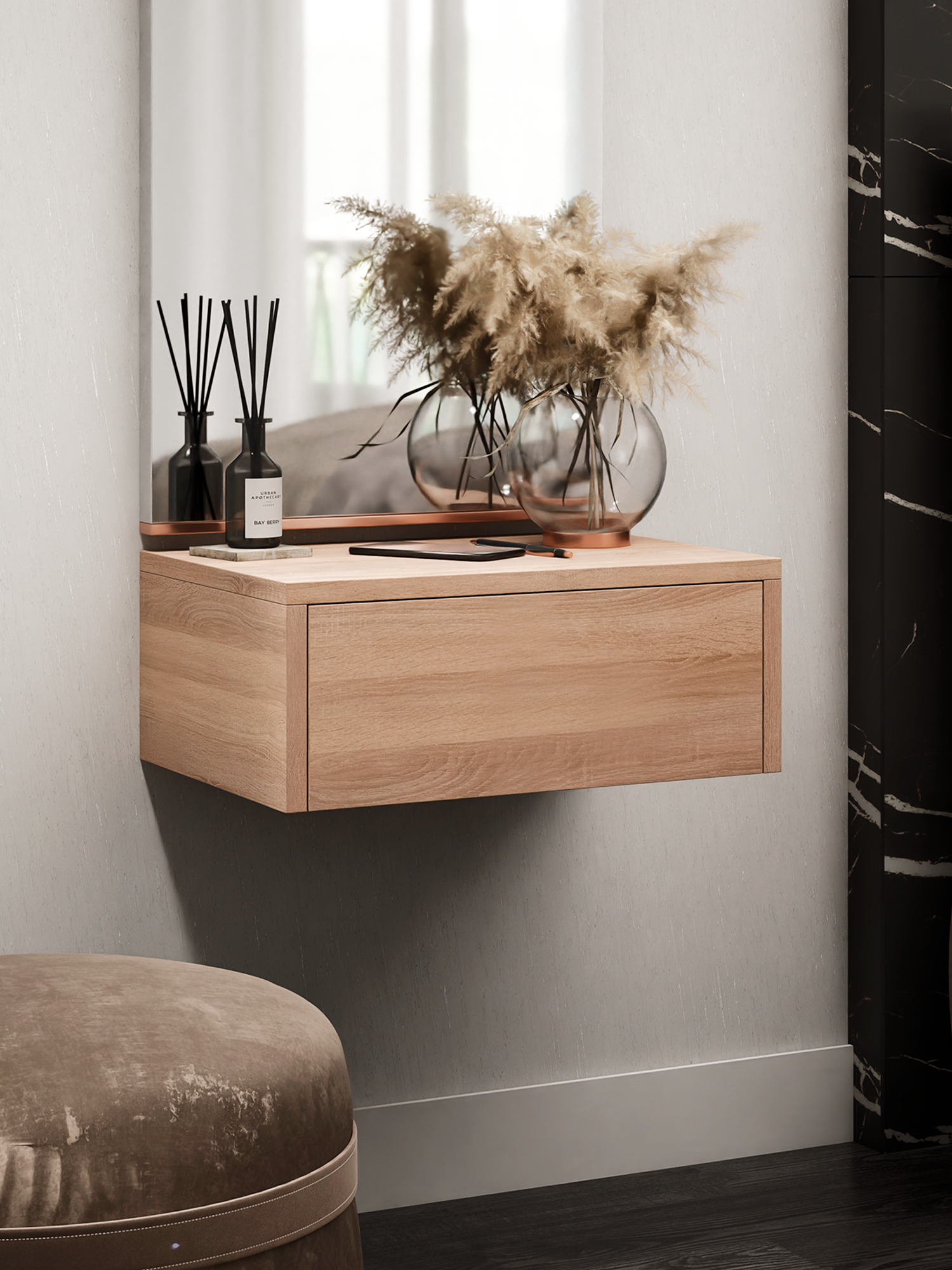 Тумба MFMaster Uno-48 дуб сонома ЛДСП 1 ящик крепление к стене для спальни и гостиной