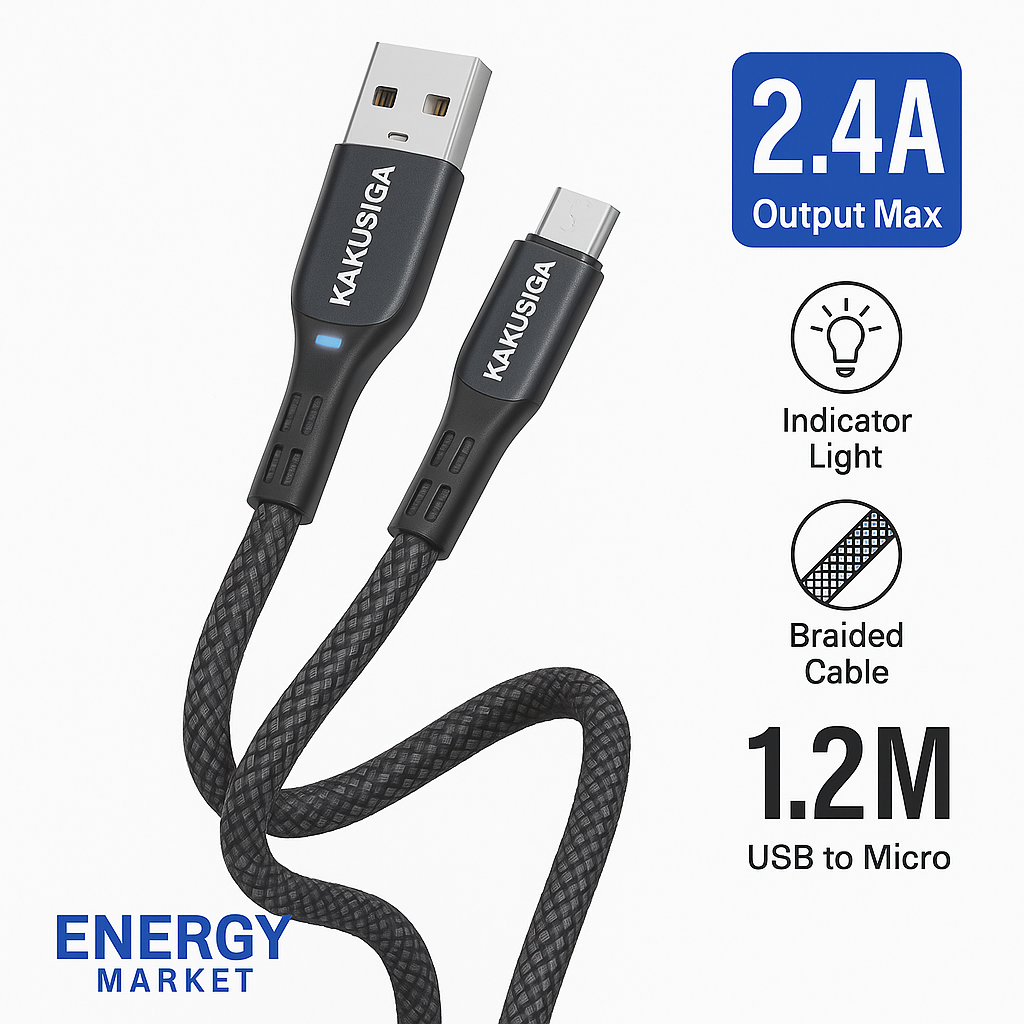Кабель питания KAKUSIGA Indicator, для USB-Micro, 2,4A, чёрный, 1 метр — фото 1