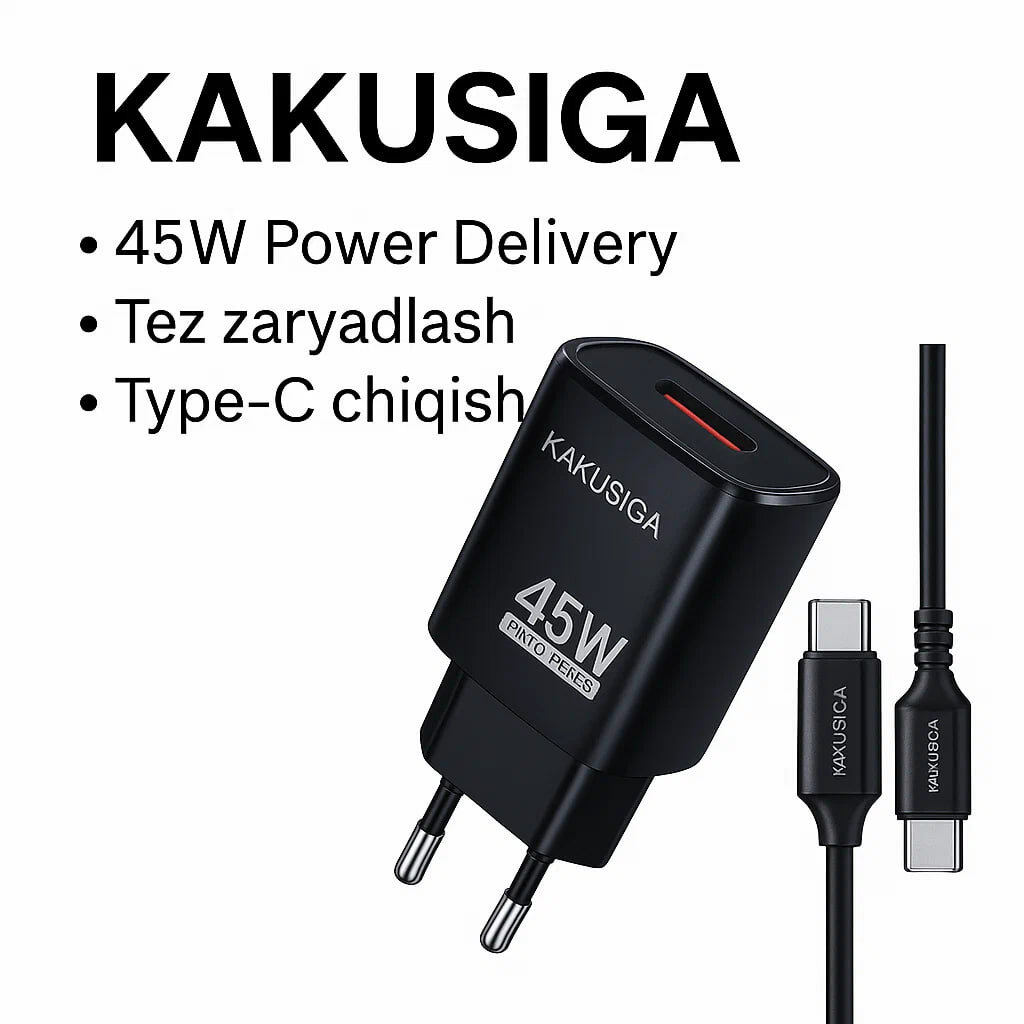 Зарядное устройство kakusiga PD45W, с кабелем Type-C, 45Вт, черное — фото 1