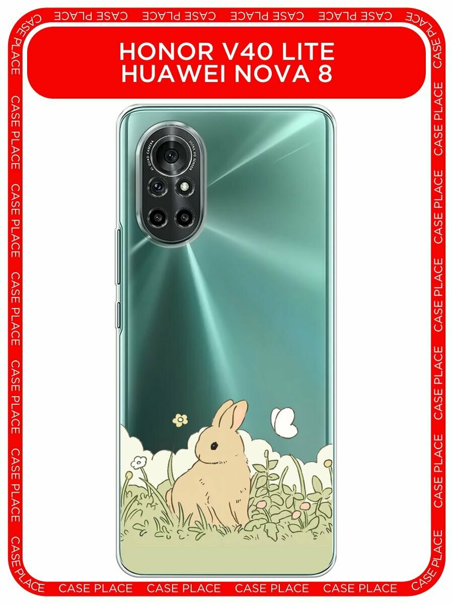 Чехол на Honor V40 Lite/Huawei Nova 8 / Хонор В40 Лайт/Хуавей Нова 8 с принтом "Кролик в поле", прозрачный