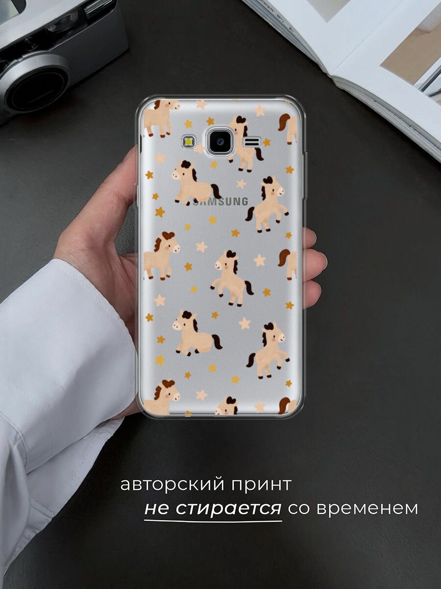 Чехол на Samsung Galaxy J7 Neo / Самсунг Галакси Джей 7 Нео с принтом "Лошадки и звездочки паттерн 2", прозрачный — фото 1