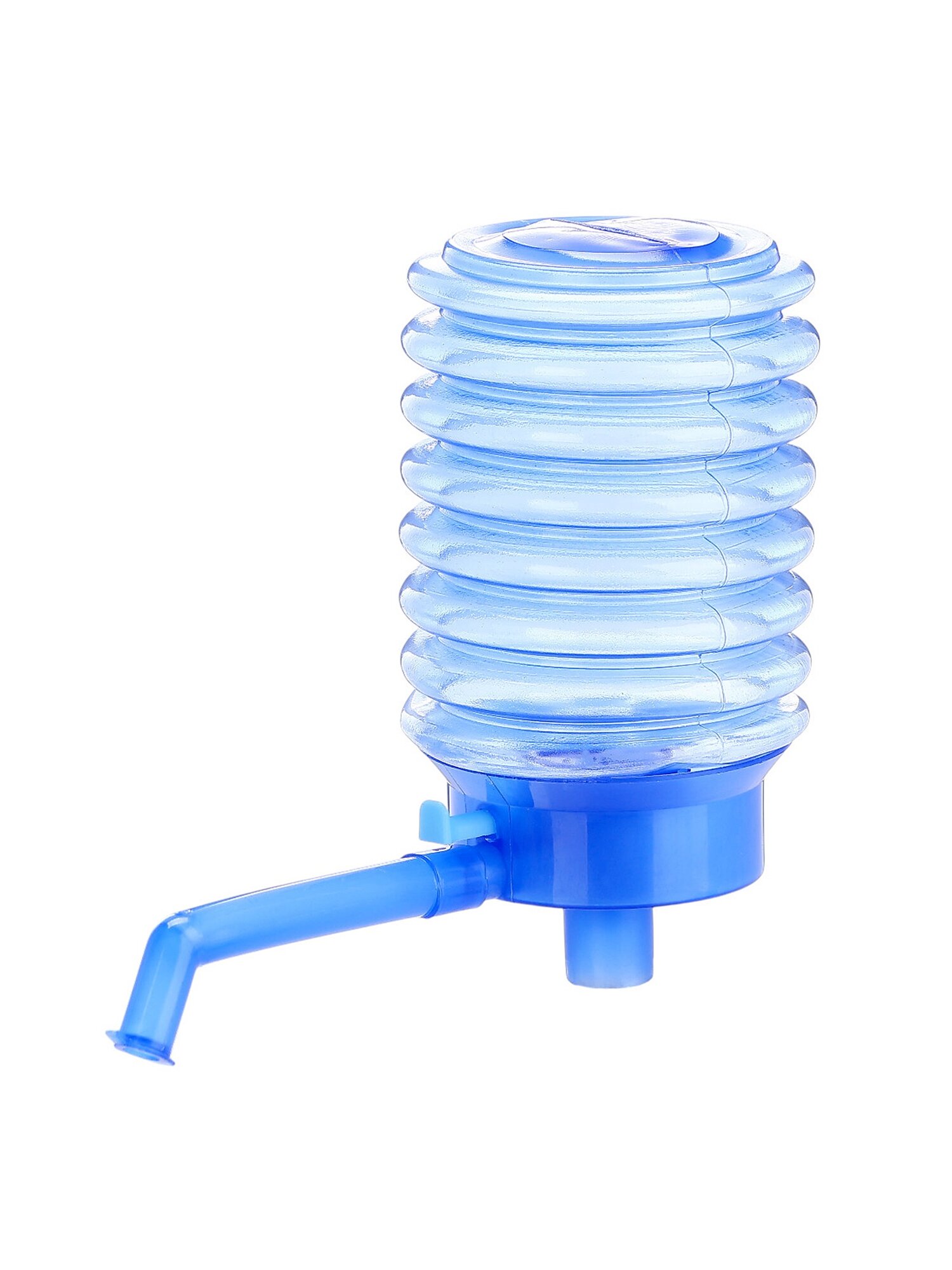Помпа для воды механическая прозрачная под бутыль от 11 до 19 л голубая