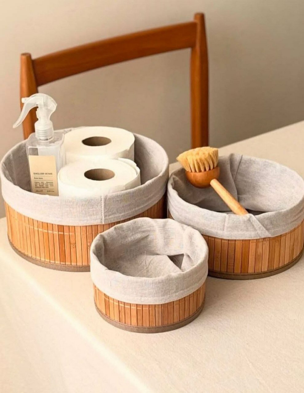 Корзинки из бамбука для хранения вещей набор 3 штуки Плетения бамбуковая.