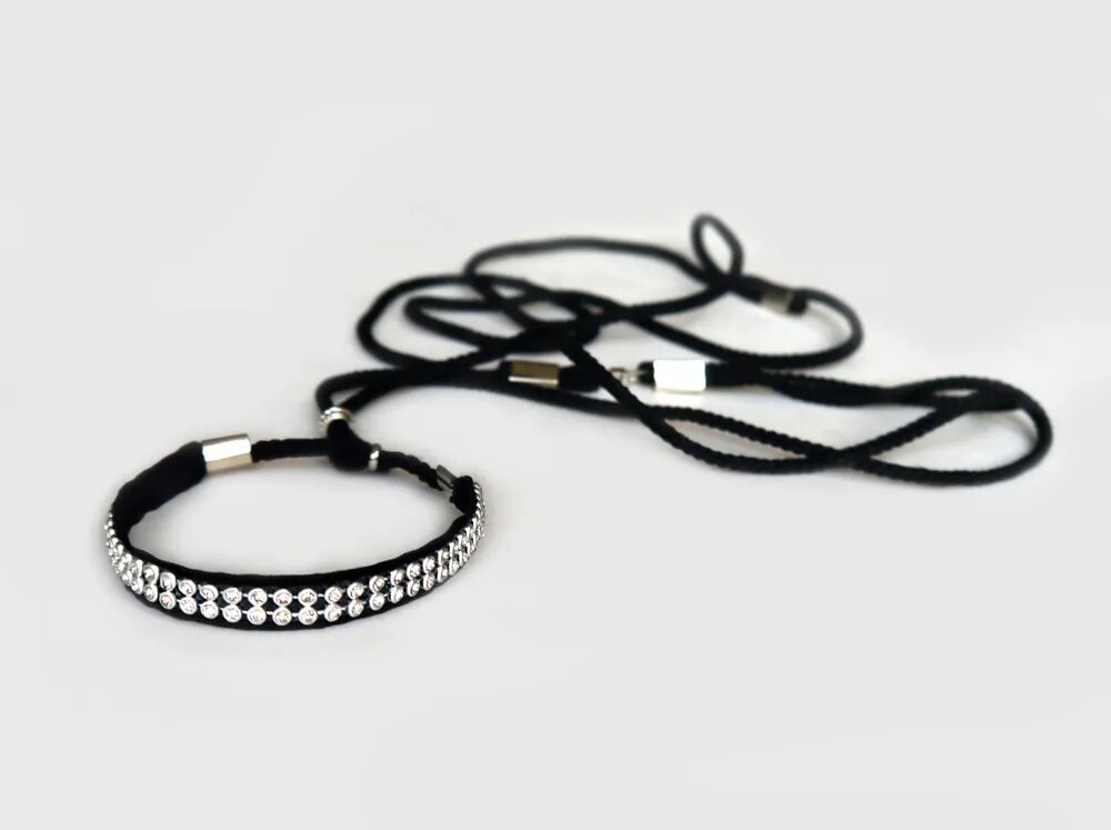 Ринговка для собак мелких пород со стразами для дрессировки и выставки черная длина 120 см